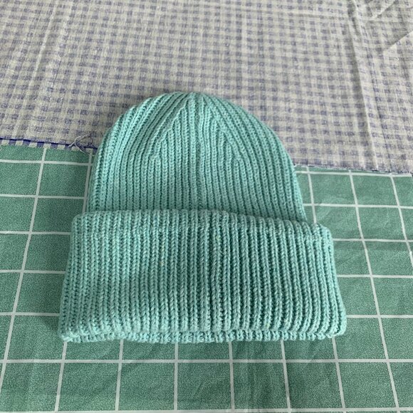 Teal Leather Face Logo Ribbed Wool Hat - Picture 4 of 6